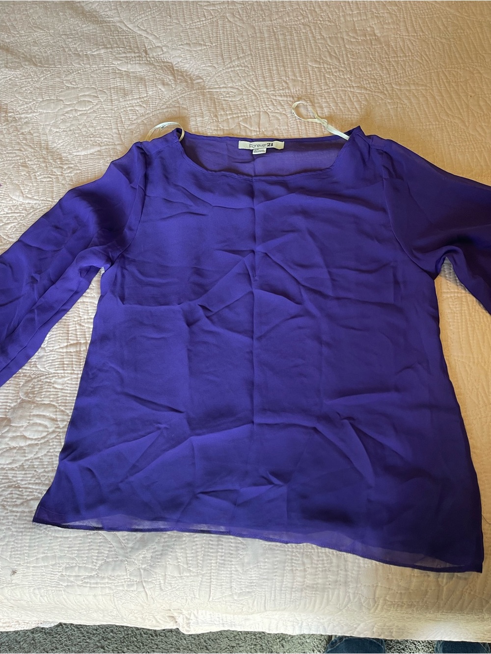 Forever 21 Purple Long Sleeve Sheer Blouse